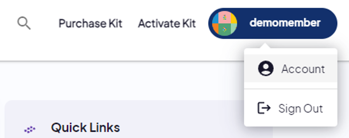 username selected with account highlighted