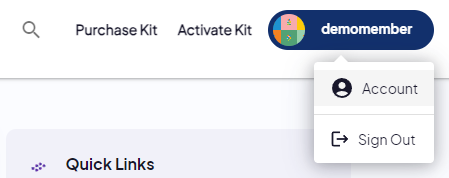 username selected with account highlighted