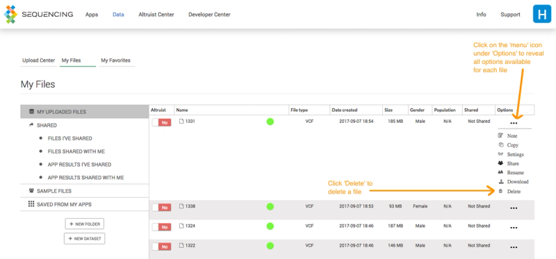 Delete DNA data and erase genome files