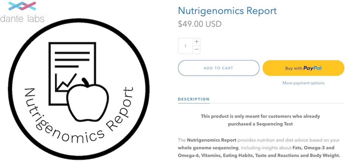 Nutrigenomics report from Dante Labs
