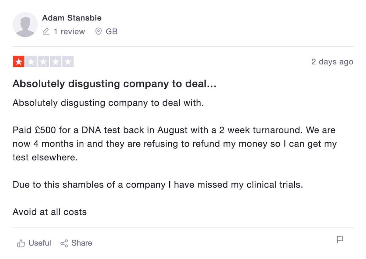 Dante Labs Customer Review from Stansbie